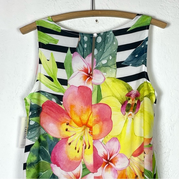 CARTISE White & Black Stripe Floral Sleeveless High Low Dress NWT - Picture 8 of 16